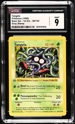 GRAY GREY STAMP Tangela 66/102 1st Edition Pokemon Base Set CGC 9 Mint - Image 1