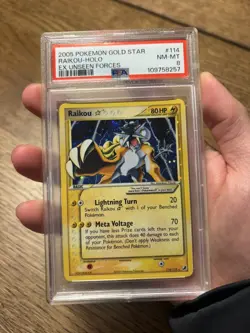 Pokemon - Raikou Gold Star - 114/115 - EX Unseen Forces - PSA 8 - NM-MT - Image 1