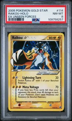 Pokemon - Raikou Gold Star - 114/115 - EX Unseen Forces - PSA 8 - NM-MT - Image 3