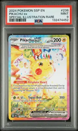 2024 POKEMON SSP EN-SURGING SPARKS SPECIAL ILLUSTRATION RARE PIKACHU EX PSA 9 - Image 1