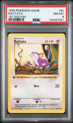 1999 POKEMON BASE SET 1ST EDITION #61 RATTATA PSA 8 - Image 1
