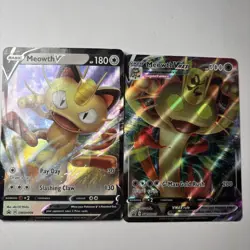 MEOWTH V & MEOWTH VMAX SWSH004 SWSH005 HOLO BLACK STAR PROMO EX POKEMON TCG SET - Image 1