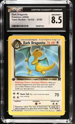 CGC 8.5 Dark Dragonite Team Rocket 1st Edition 22/82 Pokemon Card - Image 1