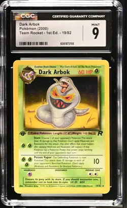 CGC 9 MINT Dark Arbok Team Rocket 1st Edition 19/82 Pokemon Card - Image 1