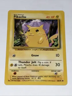 Pikachu 58/102 Yellow Cheeks Base Set Pokemon Card WOTC 1999 - Image 1