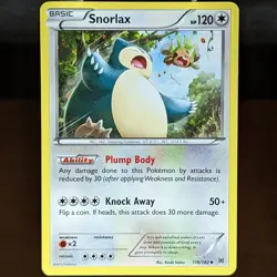 Snorlax 118/162 LP/NM XY Breakthrough Pokemon Card chespin falling bear catching - Image 1