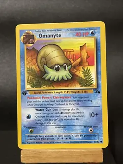 Pokemon Card 52/62 Omanyte Fossil Set 1st Edition Wotc Light Play - Image 1