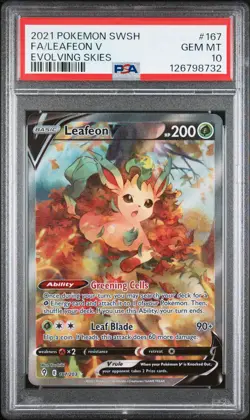 2021 POKEMON SWORD & SHIELD EVOLVING SKIES #167 FULL ART/LEAFEON V PSA 10 - Image 1