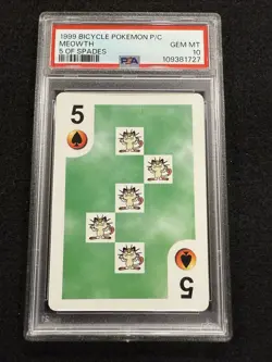 Pokemon Meowth 5 of Spades from Bicycle Poker Deck 1999 in a PSA 10! Low Pop! - Image 1