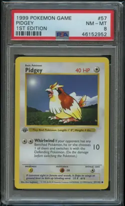 Pokemon 1st Edition Base Pidgey PSA 8 NM-Mint 57/102 1st Ed Shadowless Base - Image 1