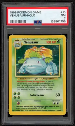 1999 Venusaur Base Set Rare Holo Pokemon #15 PSA 7 NM 15/102 - Image 1