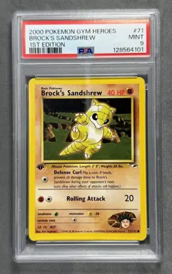 2000 Pokemon Gym Heroes #71 BROCK'S SANDSHREW 1ST EDITION 71/132 Card PSA 9 - Image 1