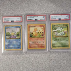 1999 POKEMON GAME BASE UNLIMITED SET CHARMANDER/SQUIRTLE/BULBASAUR PSA 8/9 - Image 1