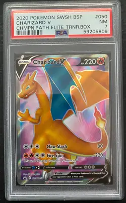2020 POKEMON SWSH BLACK STAR CHAMPION PATH ELITE TRAINER #050 CHARIZARD V PSA 7 - Image 1