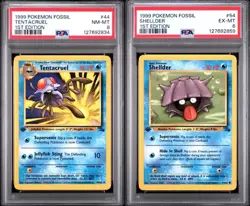 1999 Pokemon Fossil 1ST EDITION - #44 TENTACRUEL PSA 8, #54 SHELLDER PSA 6 - Image 1