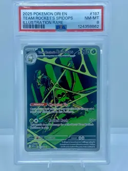 2025 Pokemon Destined Rival Team Rocket Spidops 187/182 Illustration Rare PSA 8 - Image 1