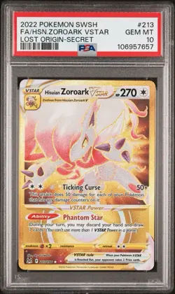 PSA 10 Hisuian Zoroark VSTAR #213 Lost Origin Secret 2022 Pokemon SWSH - Image 1