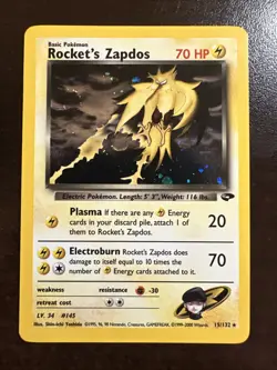 Rocket’s Zapdos 15/132 Holo Rare Pokemon TCG Gym Challenge WOTC LP - Image 1