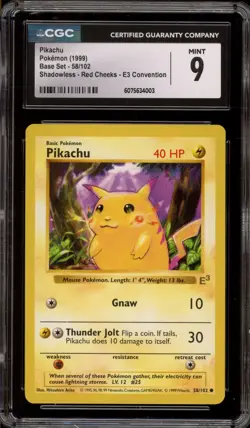 Pokemon Pikachu E3 Base Set Shadowless Red Cheeks #58 CGC 9 Mint - Image 1