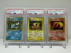 1997 Pokemon Jap Jungle #134, 135, 136 Vaporeon, Jolteon, Flareon Holo PSA 9 Set - Image 1