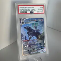 2021 POKEMON SWSH CHILLING REIGN #205 FULL ART/SHADOW RIDER CALYREX VMAX PSA 10 - Image 1