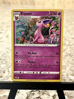 Pokemon TCG ~ Espeon 2021 Fusion Strike Black Star Promo SWSH174 Hvy Cosmos NIM - Image 1