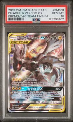 2019 POKEMON SM BLACK STAR PROMO #SM168 FULL ART/PIKACHU & ZEKROM GX PSA 10 - Image 1