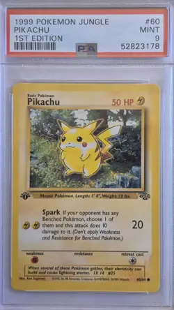 1999 English Pokemon 1st Edition JUNGLE PSA 9 Mint PIKACHU 60/64 - Image 1