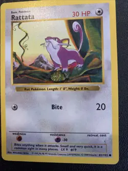 Rattata 61/102 Pokemon Card TCG Base Set Shadowless Unlimited Regular Common NM - Image 1