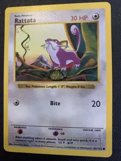 Rattata 61/102 Pokemon Card TCG Base Set Shadowless Unlimited Regular Common NM - Image 2