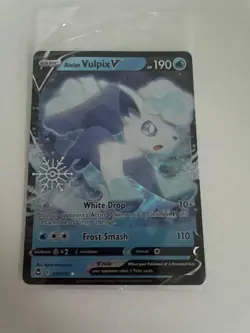 Alolan Vulpix V 033/195 - Silver Tempest - Stamped Holiday Pokemon Card - Sealed - Image 1