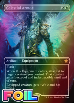 x1 Celestial Armor FDN Foundations MTG 295 FOIL RARE BORDERLESS M/NM 1x - Image 1
