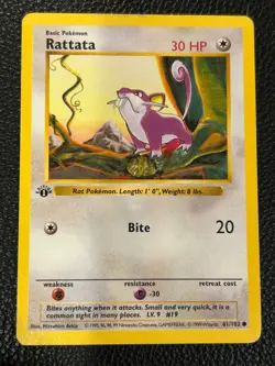 Pokemon Rattata 61/102 1st Edition Shadowless Base Set Card Unplayed Near Mint - Image 1