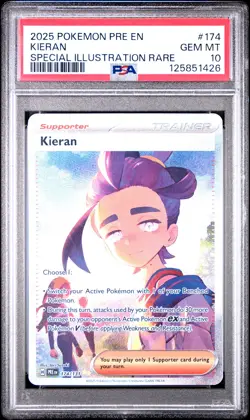2025 POKEMON PRE EN-PRISMATIC EVOLUTIONS SPECIAL ILLUSTRATION RARE KIERAN PSA 10 - Image 1