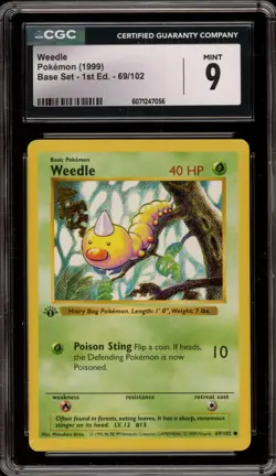 Pokemon Weedle Base Set Shadowless 1st Edition #69 CGC 9 Mint - Image 1