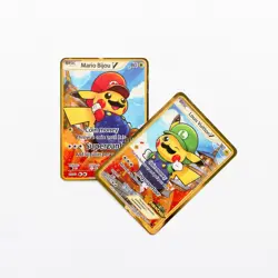 Mario & Luigi Pikachu Gold Metal Pokemon Cards - 2 Pack Fan Art Display - Image 1