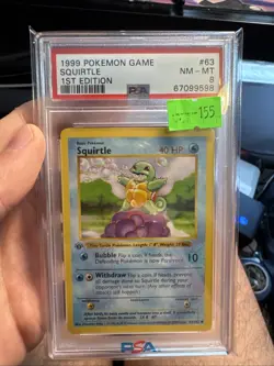 Pokemon PSA 8 Squirtle lst Edition Shadowless Base Set 1999 Card 63/102 - Image 1