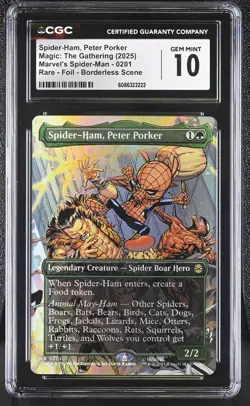 SPIDER-HAM, PETER PORKER Marvel's Spider-Man Borderless Foil Rare CGC 10 MTG - Image 1