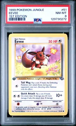 1999 POKEMON JUNGLE 1ST ED #51 EEVEE PSA 8 - Image 1
