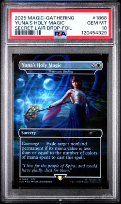 2025 MTG SECRET LAIR DROP FINAL FANTASY: GRIMOIRE-FOIL YUNA'S HOLY MAGIC PSA 10 - Image 1