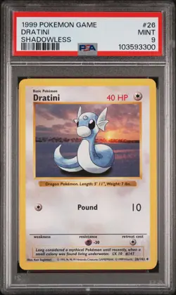PSA 9 Dratini Base Set Shadowless Pokemon TCG 26/102 Free shipping - Image 1