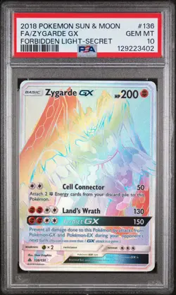 2018 POKEMON SUN & MOON FORBIDDEN LIGHT SECRET #136 FULL ART/ZYGARDE GX PSA 10 - Image 1