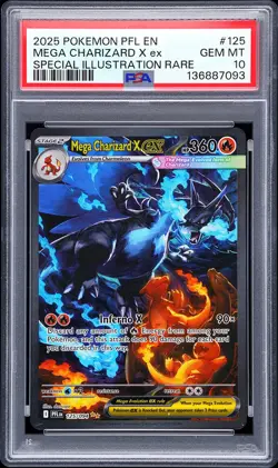 2025 POKEMON PFL EN-PHANTASMAL FLAMES #125 MEGA CHARIZARD X EX PSA 10 - Image 1
