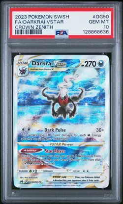 2023 POKEMON SWORD & SHIELD CROWN ZENITH #GG50 FULL ART/DARKRAI VSTAR PSA 10 - Image 1
