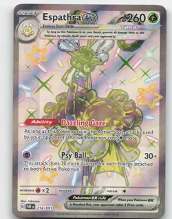 Espathra ex #214/091 holo Pokemon SV: Paldean Fates Near Mint or Better - Image 1