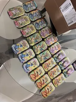 3 Full Sets EMPTY Prismatic Evolutions Mini Tins + Art Cards + Coins - NO CARDS - Image 1