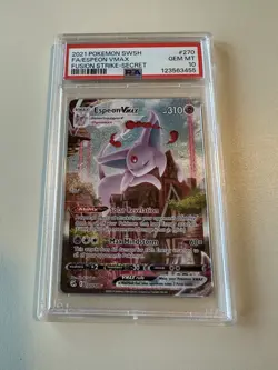 Espeon Vmax PSA 10 Fusion Strike Alt Art Pokemon Card 270/264 Full Art 2021 FA - Image 1