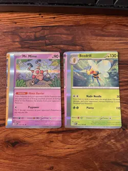 Pokemon 151 Holo 2 Miscut Misprint Error Cards Mr Mime & Beedrill - Image 1