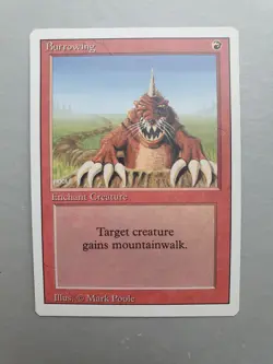 Burrowing , MTG Revised Ed. (1994) Uncommon Red Enchant Creature NM - Image 1