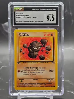Geodude 1st Edition Fossil 47/62 1999 Pokemon CGC 9.5 Mint+ WOTC Vintage - Image 1